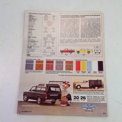 Vintage 1979 Chevrolet CHEVY LUV Series 10 Truck Informational Sales Brochure