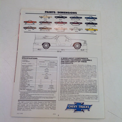 Vintage 1979 Chevrolet 1980 El Camino Informational Sales Brochure Chevy Trucks