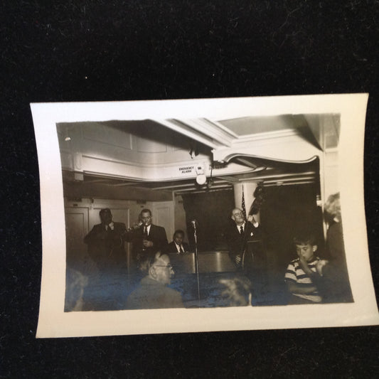 Vintage Mid Century B&W Photo SS South American Cruise Show The Band Plays While Boy Looks On