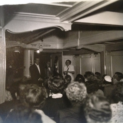 Vintage Mid Century B&W Photo SS South American Cruise Show Emcee and Presenters Face the Audience