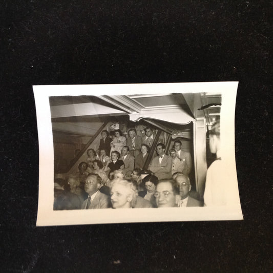 Vintage Mid Century B&W Photo SS South American Cruise Show Overflow Seating on the Stairway