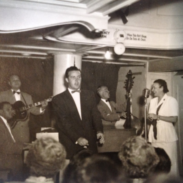 Vintage Mid Century B&W Photo SS South American Cruise Show Emcee and Presenters with the Band