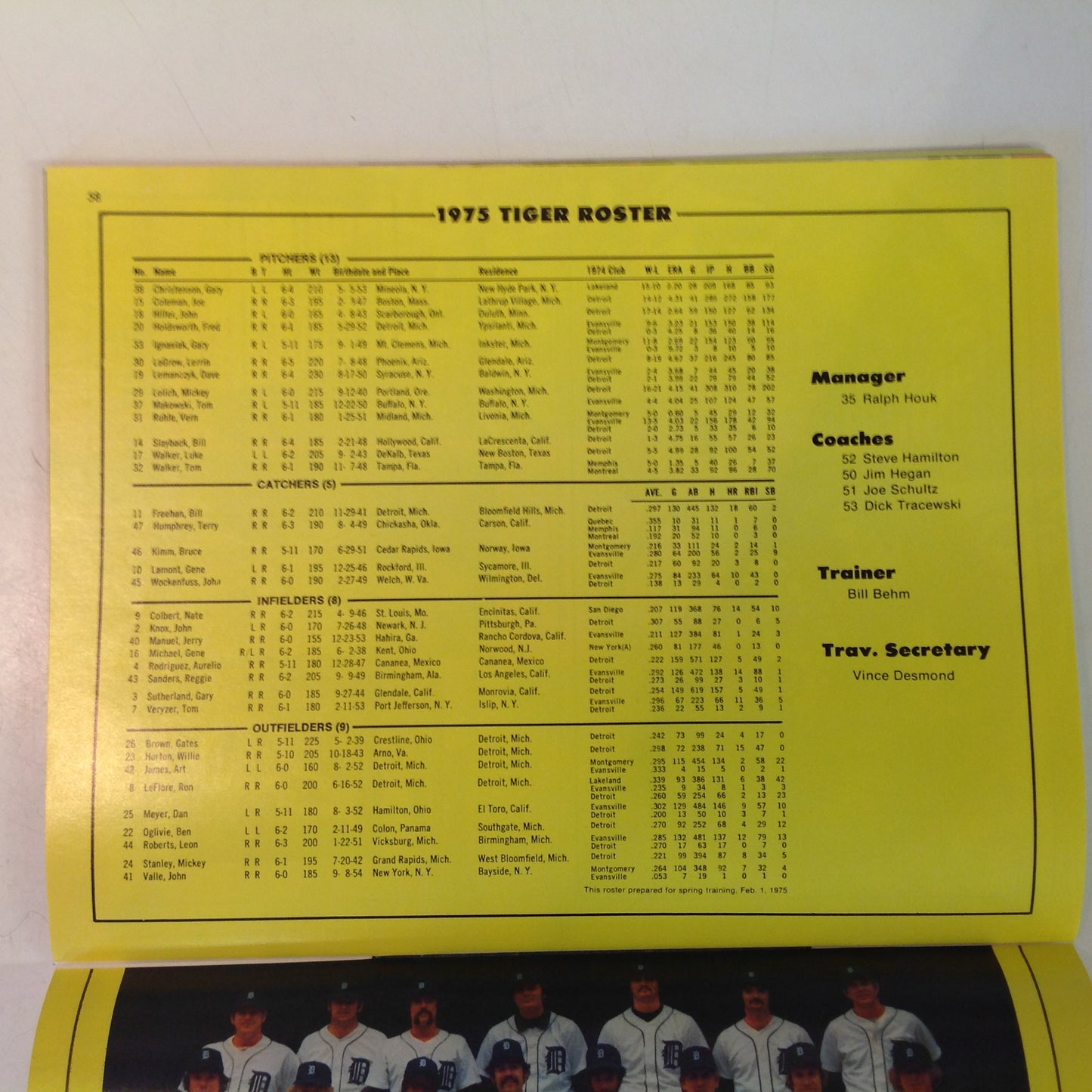 Vintage Official 1975 Detroit Tigers Yearbook 75th Season