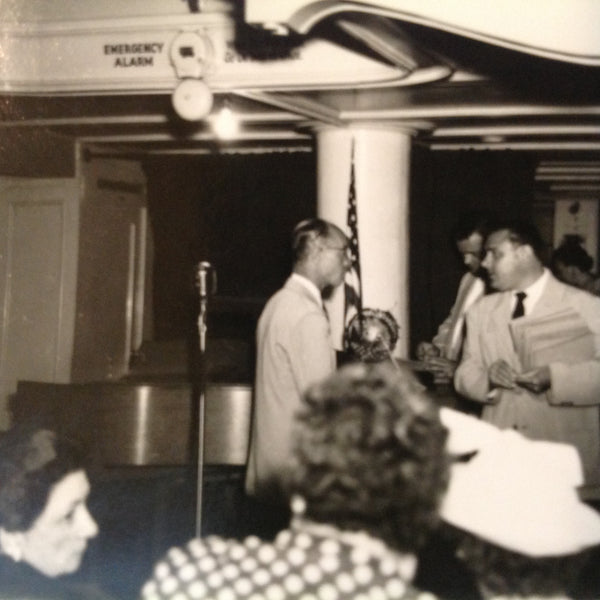 Vintage Mid Century B&W Photo SS South American Cruise Show Emcee Between the Action