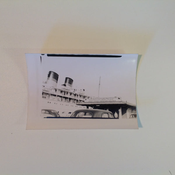 Vintage Mid Century B&W Photo SS South American Cruise Exterior Shot Georgian Bay Line Docks