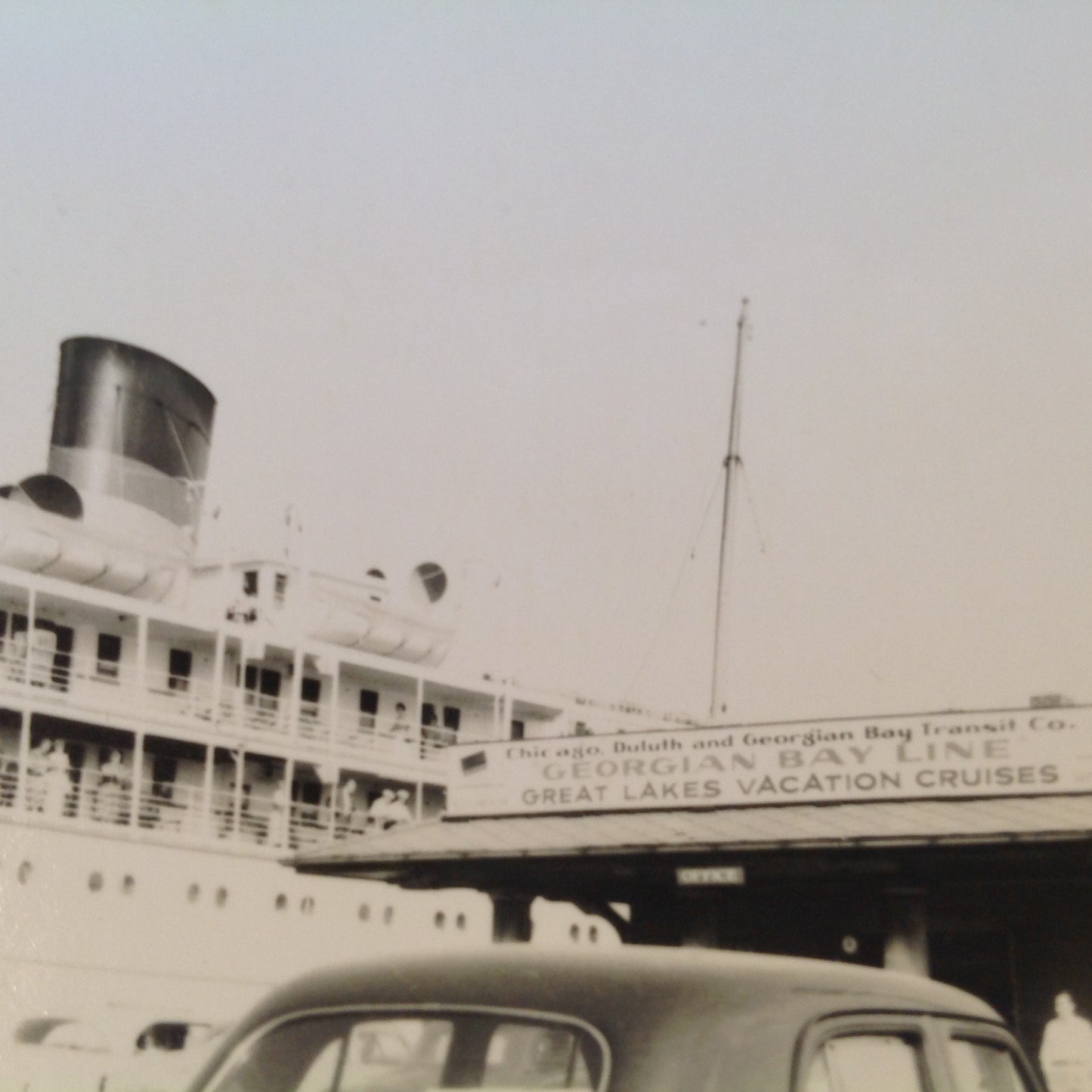 Vintage Mid Century B&W Photo SS South American Cruise Exterior Shot Georgian Bay Line Docks