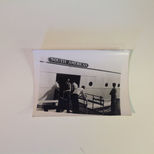 Vintage Mid Century B&W Photo SS South American Cruise Exterior Porters at Gangplank