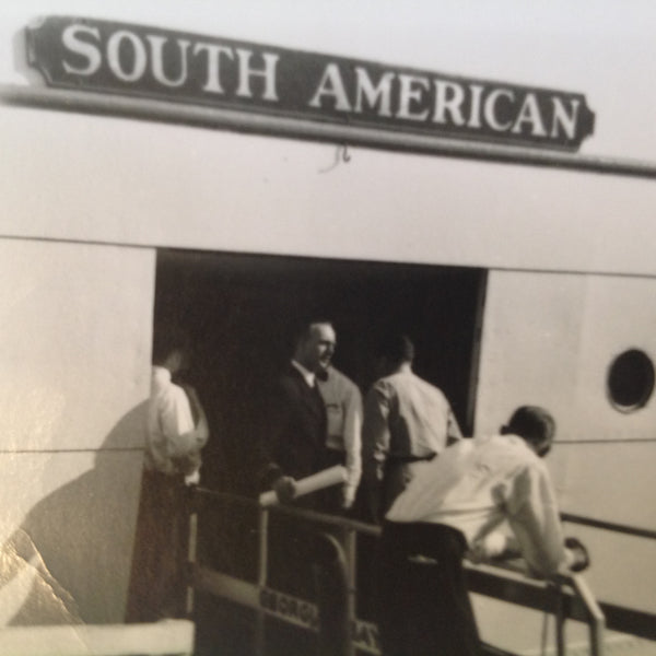 Vintage Mid Century B&W Photo SS South American Cruise Exterior Porters at Gangplank