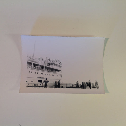 Vintage Mid Century B&W Photo SS South American Cruise Exterior Shot In Port with Passengers and Folks at the Dock