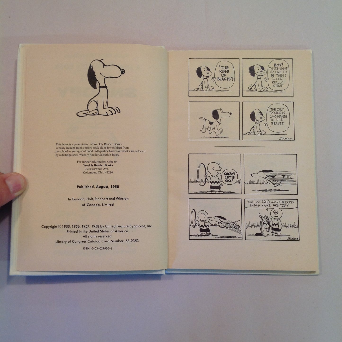 Vintage 1958 Children's Hardcover Snoopy: A Peanuts Book Charles M Schulz Weekly Reader Books Edition