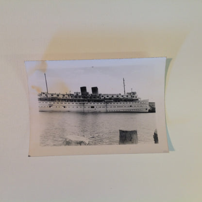 Vintage Mid Century B&W Photo SS South American Cruise Exterior Shot Ship Portside Passing the Pilings