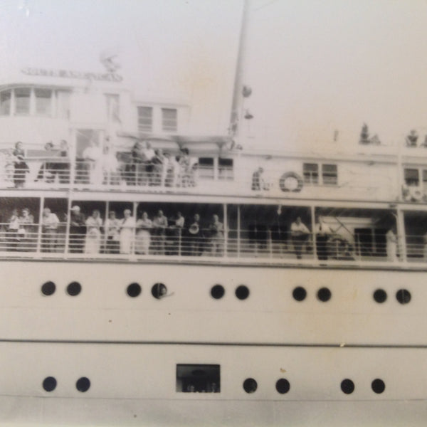 Vintage Mid Century B&W Photo SS South American Cruise Exterior Shot Passengers Along Upper and Lower Deck Rails