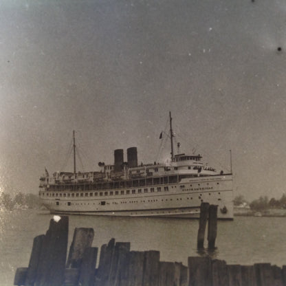 Vintage Mid Century B&W Photo SS South American Cruise Exterior Shot Ship Leaving Port