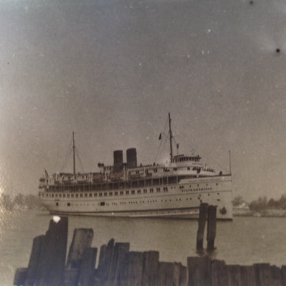 Vintage Mid Century B&W Photo SS South American Cruise Exterior Shot Ship Leaving Port