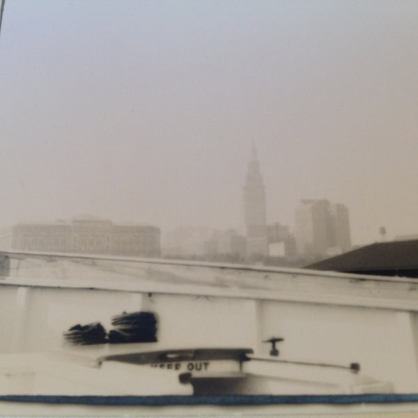 Vintage Mid Century B&W Photo SS South American Cruise Exterior Shot Detroit Skyline from Ship's Bow