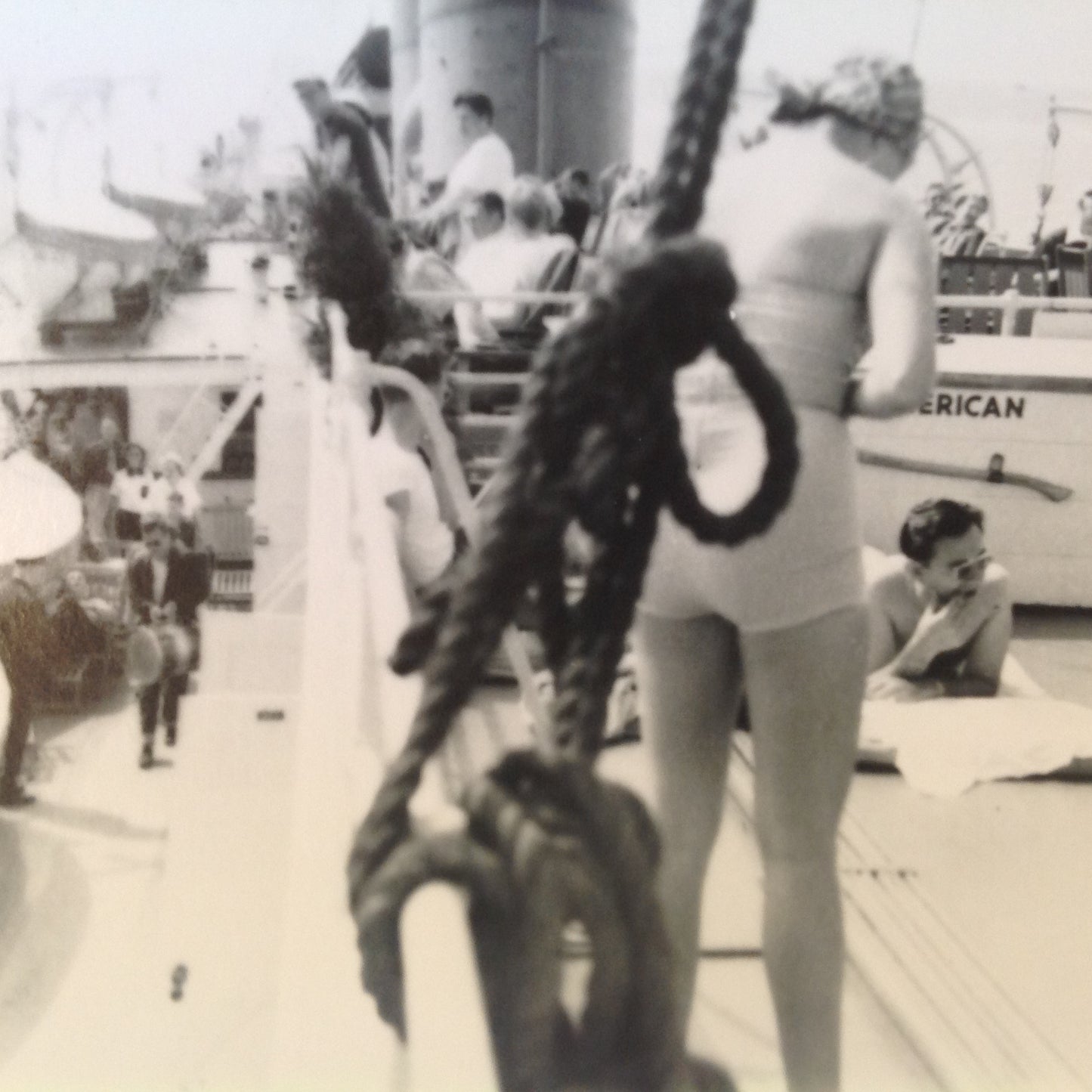 Vintage Mid Century B&W Photo SS South American Cruise Sunbathing on Deck