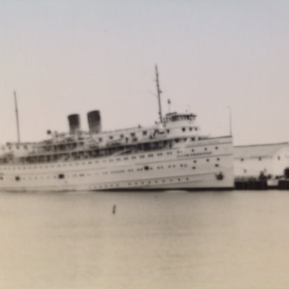 Vintage Mid Century B&W Photo SS South American Cruise Exterior Shot Ship Sailing from Harbor