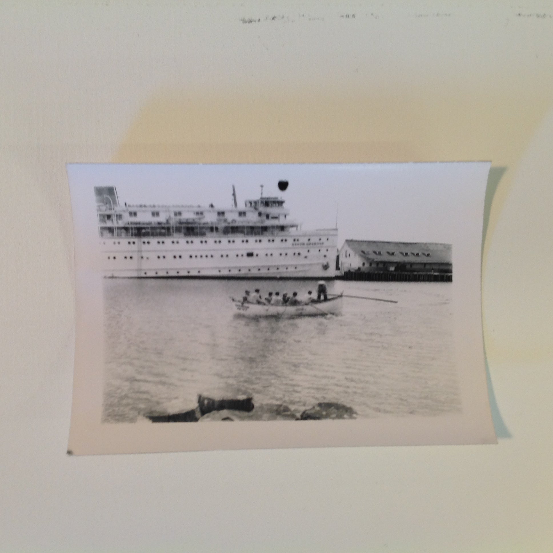 Vintage Mid Century B&W Photo SS South American Cruise Exterior Shot Outing on the Lifeboat