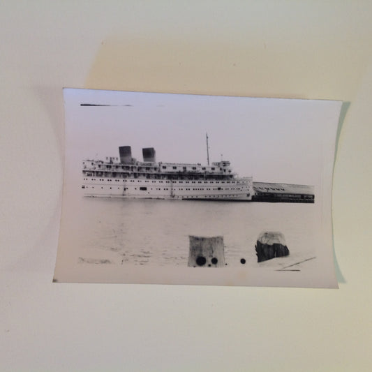 Vintage Mid Century B&W Photo SS South American Cruise Exterior Shot Ship Sails Along Dockside