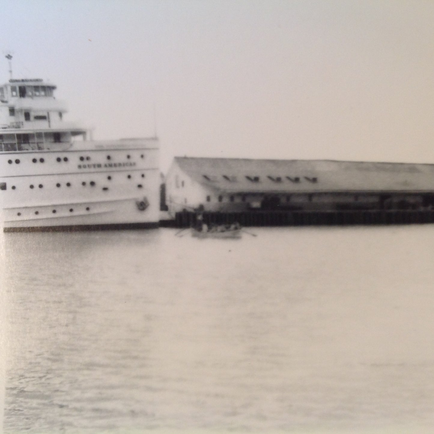 Vintage Mid Century B&W Photo SS South American Cruise Exterior Shot Ship Harborside