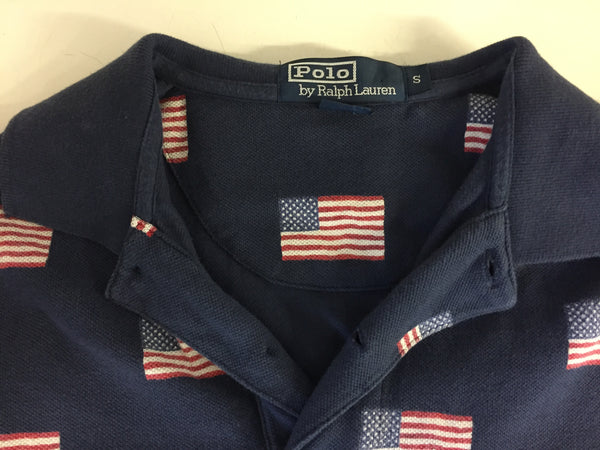 Vintage 1990's Polo By Ralph Lauren American Flag Henley Pull Over Collar Shirt Patriotic