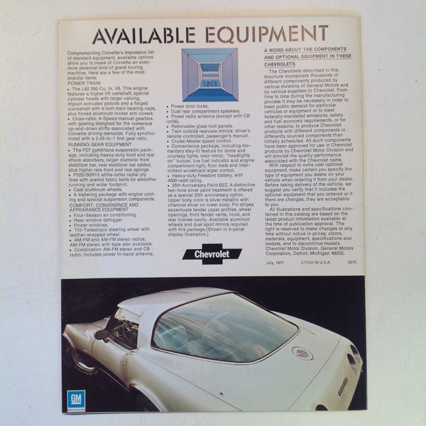 Vintage 1953-78 Chevrolet Silver Anniversary Corvette Color Photo Brochure Vette