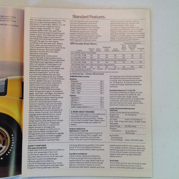 Vintage 1978 Chevrolet 1979 Corvette Informational Sales Brochure Foldout Poster
