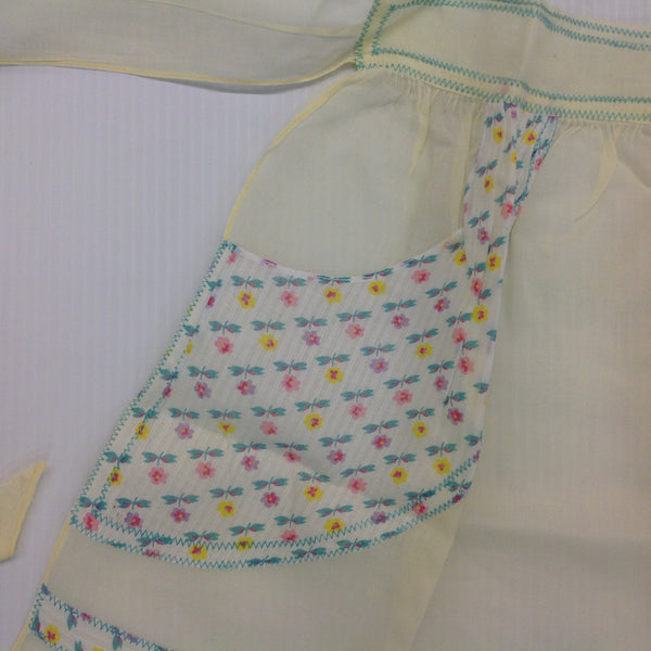 Vintage 1960's Pale Yellow Organza Apron with Multicolor Floral Accents
