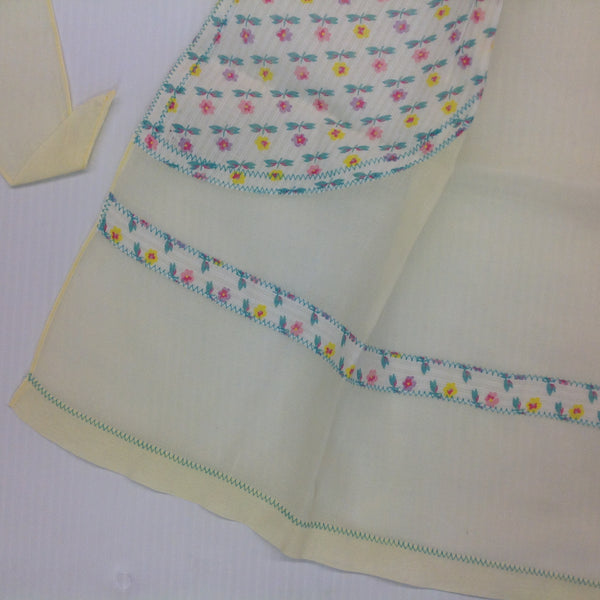 Vintage 1960's Pale Yellow Organza Apron with Multicolor Floral Accents