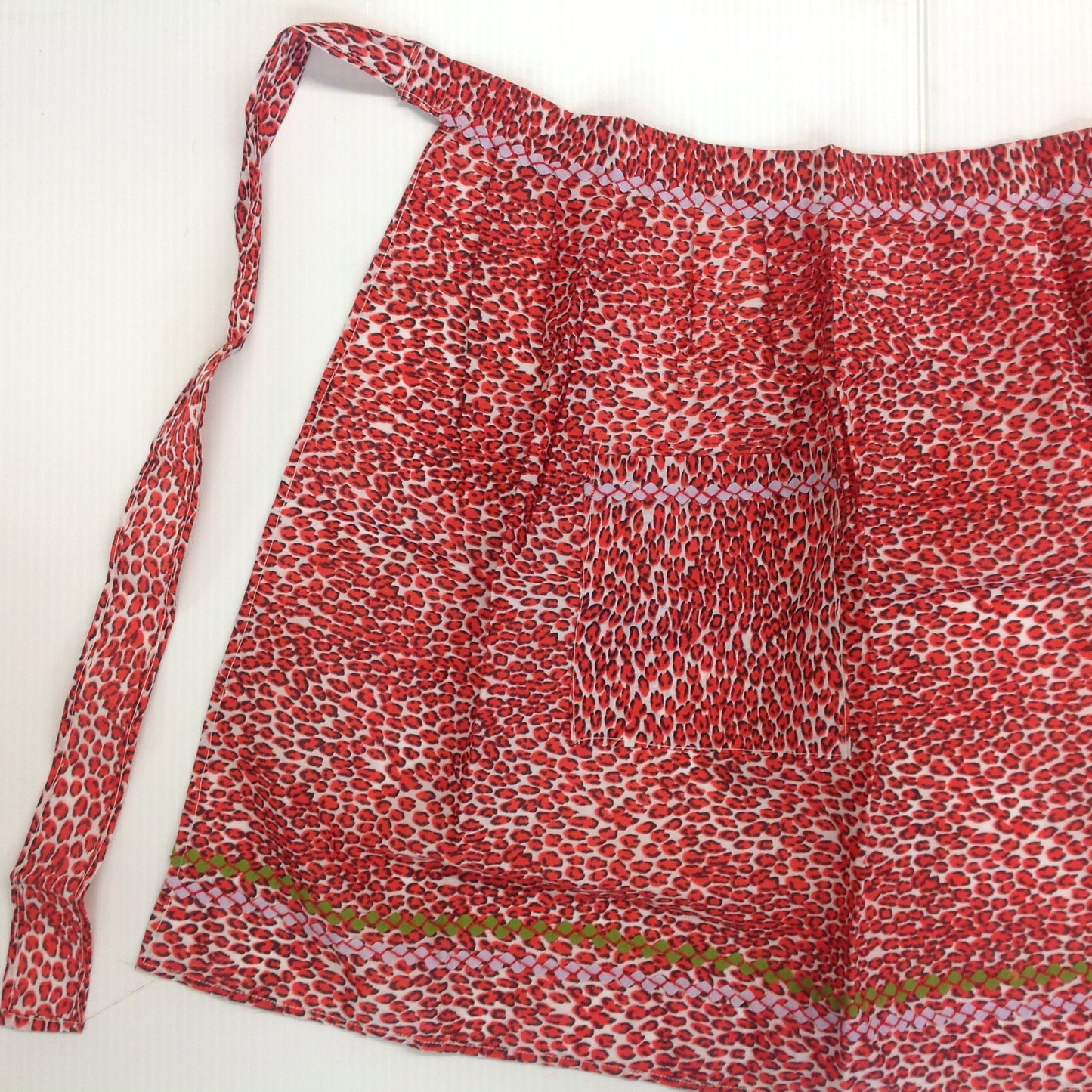 Vintage 1960's Red Leopard Print Organza Apron